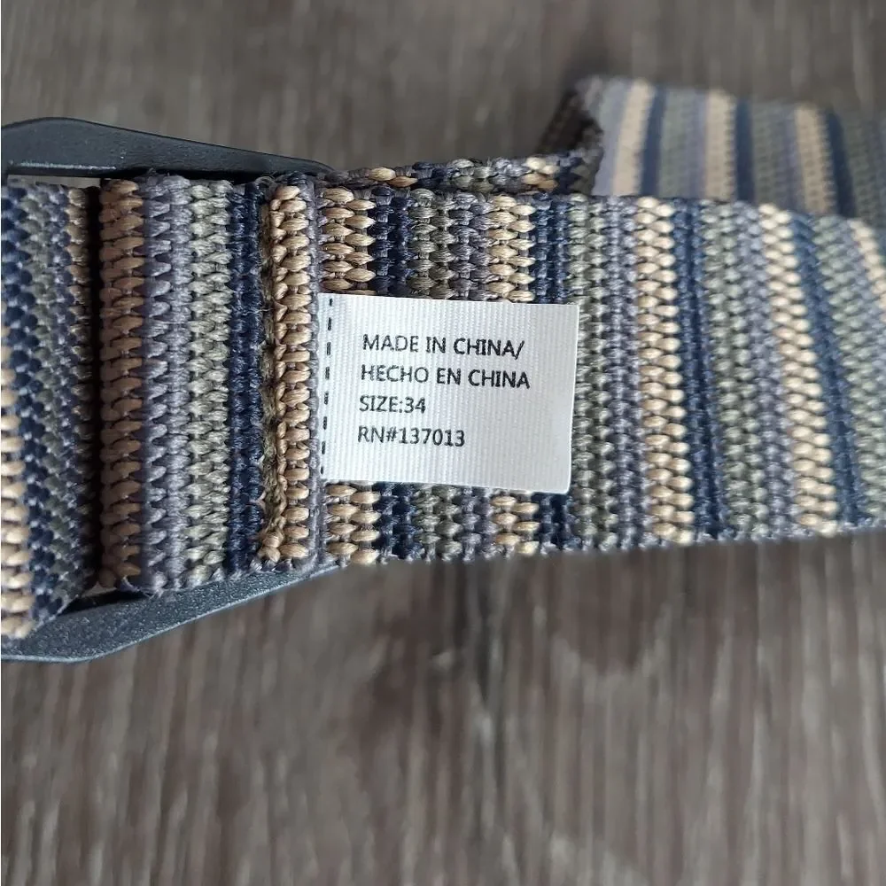 Orvis Nylon Adjustable Web Belt Tan Gray Striped Size 34